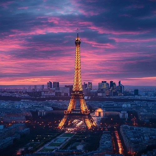 The Eiffel Tower at sunset